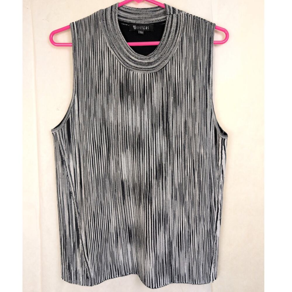 Two Sisters black and white knit tank Size Large Artsy Minimal Layer Stretch